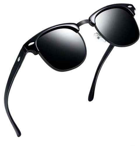 Joopin Semi Rimless All Black Sunglasses Half Frame Sun Glasses Polarized UV400 Browline Shades for Women Men (Simple Packaging)