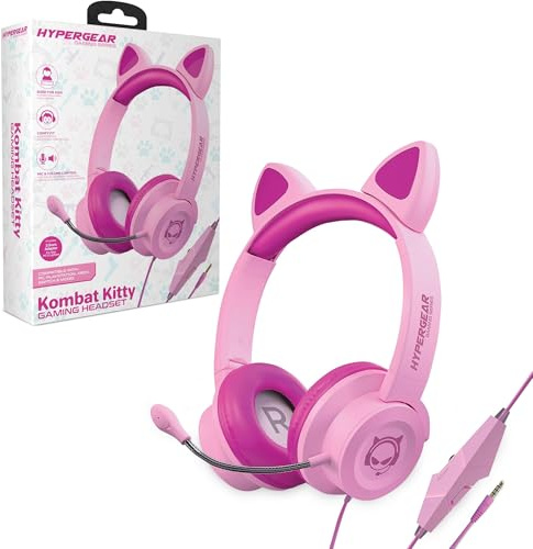 HyperGear Kombat Kitty Casque filaire avec oreilles de chat avec micro pour enfants, idéal pour la maison, l'école, le streaming, l'enregistrement, les jeux, la configuration d'ordinateur, compatible