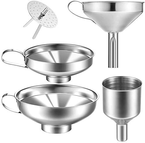 Termopar Embudo de Cocina de Acero Inoxidable 4 Paquetes Adecuado Tarro de Condimento de Botella de Vidrio para Transferencia de Líquido, Embudo de Decantación