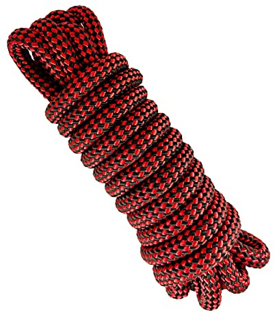 Dickes Paracord-Seil aus Polyester. Rot&Schwarz, 12 mm x 5 m.