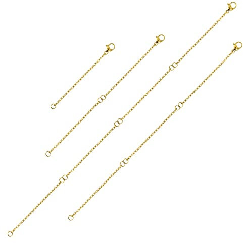 TIESOME Halskette kettenverlängerung, 4 Stück ketten verlänger Edelstahl Verlängerung Armband Extender Kette Extender für Halsketten Länge: 2 4 6 8 (stahl farbe) (Gold)