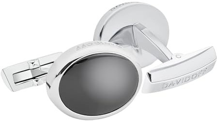 DAVIDOFF ESSENTIALS Manschettenknöpfe Oval Silber/Schwarz – Manschettenknöpfe mit Onyx-Intarsie – stilvolle Herren Accessoires