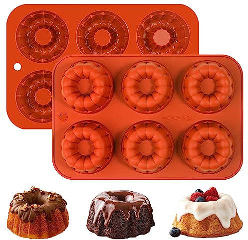 Webake Fluted Tube Cake Pan for Baking 2.9 Inch Silicone Mini Tube Cake Pan Mold for Baking Chocolate Jelly Pudding Dessert (2 PACK)