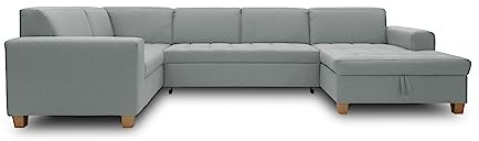 DOMO. collection Wohnlandschaft Sugar, Bettfunktion & Stauraum, mintgrün | Longchair rechts mit Bettfunktion und Stauraum, U-Form Sofa mit Steppung und klassischem Design, 162 x 333 x 199 cm (BxTxH)
