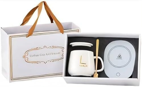 Ensemble Cadeau, Tasse à café USB sous,Chauffe café pour Bureau, Thermostatic Coasters for Home Office Items (Blanc)