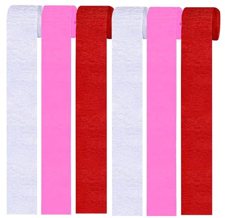 Vsosfiza 6er Set Rot, rosa und weiß Krepppapier Bänder Party Dekoration(4.5 cm x 25 m)