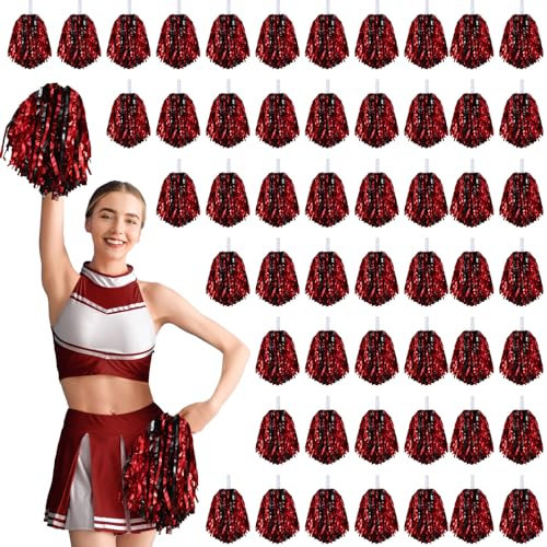 Halloscume Cheerleading-Pompons, Cheerleading-Pompons, Großpackung mit Metallfolie, Pompons mit Taktstockgriff, Kunststoff-Poms für Spiel, Team, Geist, Sport, Tanzen, Basketball, Club, 25 cm, 60 Stück
