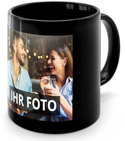 printplanet® - Schwarzer Kaffeebecher mit Foto - Tasse mit eigenem Bild bedrucken - schwarz