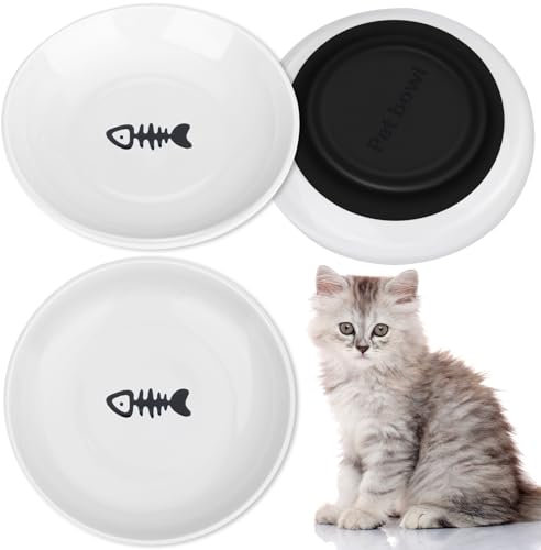 Otauoaea Ciotole per Gatti, 3 Pezzi Ciotola per Cibo per Gatti in Ceramica, Ciotola Gatto con Base in Gomma Antiscivolo, per Alleviare la Fatica dei Baffi