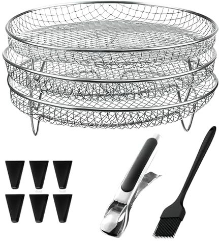 Konesky 3PCS Luftfritteusen-Gestell, Edelstahl-Airfritteusenkorb, Zubehör für Luftfritteusen Stapelbar Dehydrator-Racks für Air Fryer Ofen Backen Braten (Rund)