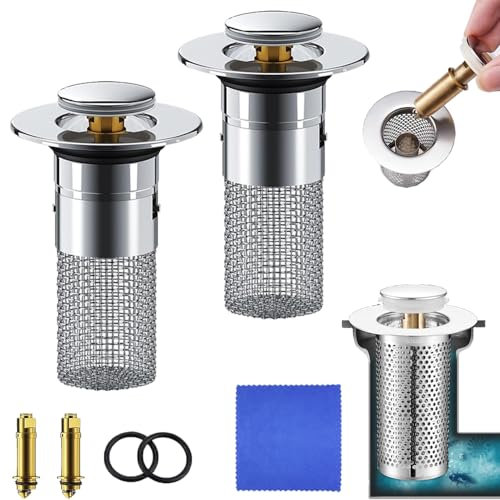 UIRPK Envixia - Envixia Abflussstopfen, Envixia Abflussstopfen Mit Sieb, Bodenablauf Filter Aus Edelstahl, Abflussfilter Waschbecken, Bodenablauf Filter Aus Edelstahl Dusche (2 STÜCK)