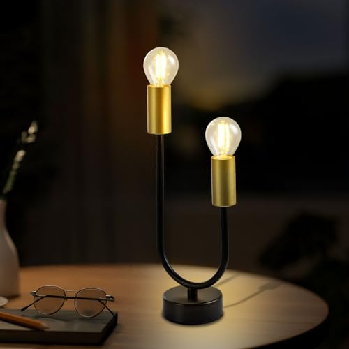 LQWELL® Tischlampe, Modern Minimalistisch Tischleuchte Gold Schwarz, E14 Nachttischlampe, Metall Schreibtischlampe Esstischlampe für Schlafzimmer Wohnzimmer, 2 Flammige, Max 60W, Keine Glühbirne