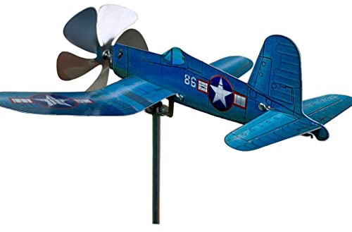 Aereo banderuola segnavento, decorazione da giardino, modello F4U, in Acciaio Inox su cuscinetti a sfera, Prodotto in Italia