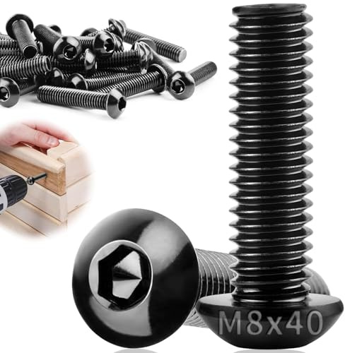 TXXATX M8x40mm Linsenkopfschrauben 15 Stück Flachkopfschrauben M8 | 304 Edelstahl A2-70, mit Innensechskant, Vollgewinde Möbelschrauben, Schwarz, für DIY-Projekte, Möbelreparatur, Montage