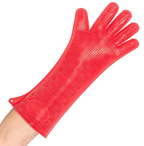 FRANZ MENSCH 2 Stück Hygostar Ofenhandschuhe Heatblocker | Silikon, rot, L: 35cm, Einheitsgröße, Karton, Hitzeschutzhandschuhe, Grillhandschuhe, Ofenhandschuhe