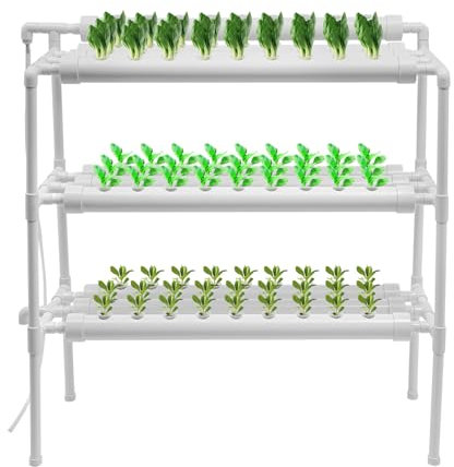 Taozhiyy Hydroponic System, Hydrokultur Anzuchtsystem Set, 90 Löcher 10 Rohre 3 Schichten, Hydroponische Grow Kit mit PVC Hydroponic Pipe Wasserpumpe für Gemüse