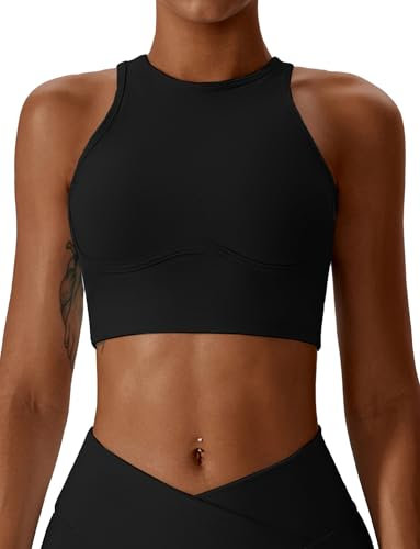 Ausing Damen Sport BH Push up Stoßfeste Unterwäsche Laufen Yoga Workout Fitness Bustier Joggen Yoga Jumping Fitness Schwarz M