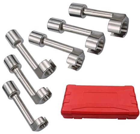Enchufe de líneas de inyector, llave de tubo tipo L,Herramienta de extracción de líneas de inyector, kit de casquillos de apertura de 6 piezas | Juego de llaves de tubo resistentes Juego de llaves de