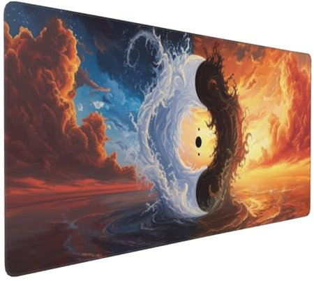 Tapis de Souris 80x40 cm Grand Tapis Souris XXL, Yin Yang Tapis de Souris Bureau Gamer, à Bords Cousus, Base en Caoutchouc Antidérapante, sous Main pour Clavier et Souris, Decoration Maison E-1047