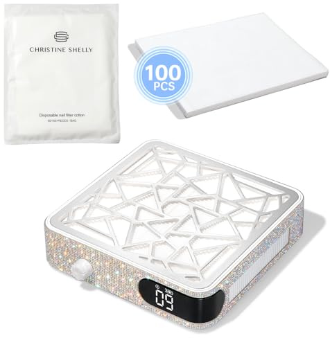 CHRISTINE SHELLY 100 Sheets Nail Dust Collector Filter Paper, PP Material Dust Collector Filter Cotton Pad Replacement & Nail Dust Collector, Cordless Powerful Vacuum Fan Vent Dust Collector Extractor