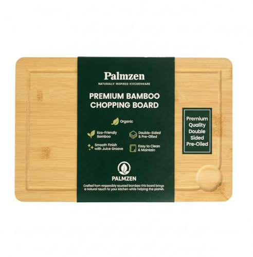 Palmzen Premium Bamboo Chopping Board, Large Pre-Oiled 38 x 25 x 2cm Wooden Cutting Board for Meat & Vegetables - Water Resistant, Knife-Friendly