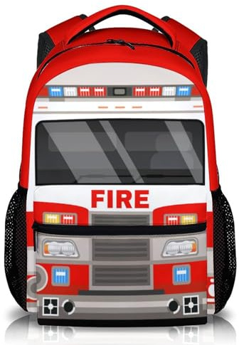 GIHSWE School Backpacks for Boys, 17 inches Back to School Supplies for Kids Children, Fire Truck Bookbag with Pockets for Kindergarten Preschool, Cartoon Schoolbag for Truck Lovers