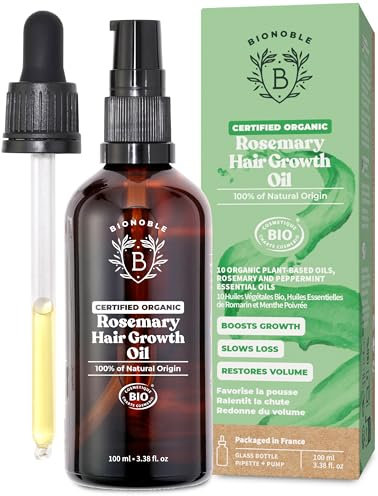 BIONOBLE Olio di Rosmarino per Capelli Bio - Stimola Crescita, Nutre il Cuoio Capelluto - Olio Capelli Rosmarino, Ricino, Argan - Rosemary Oil for Hair Growth - Bottiglia di Vetro, Pipetta - 100ml