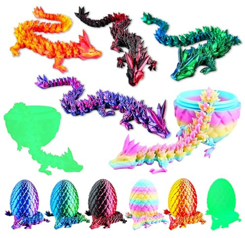6Pack Dragon Eggs with Dragon Inside - 3D Printed Dragon in Egg Set Fidget Animals Toy - Easter Basket Fillers - Mythical Pieces Articulated Mobility Decor for Home Office & Easter Gifts ( Multicolor)