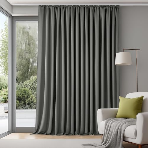 Deconovo Vorhang mit Kräuselband für Schienen Sichtschutz Gardine Hellgrau | 1er Set, H 245 x B 300 cm, Verdunklungsgardinen, Schlafzimmer, Wärmehaltung, Sonnenschutz, Wohnzimmer Deko, Schienensystem
