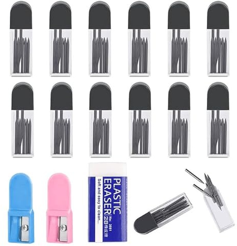 QEEROYO Zirkelersatzminen, 120 Stück 2B Zirkelersatzminen, 2B Zirkelersatzminen Zirkel Ersatzminen, 2B Zirkelminen mit Radiergummim,Zirkelminen 2mm Durchmesser für mathematische Zeichnungserstellung