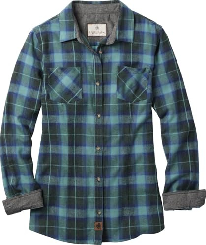 Legendary Whitetails Womens Long Sleeve Plaid Button Up 100% Cotton Flannel Shirt, Rainy Day Plaid, Lrg