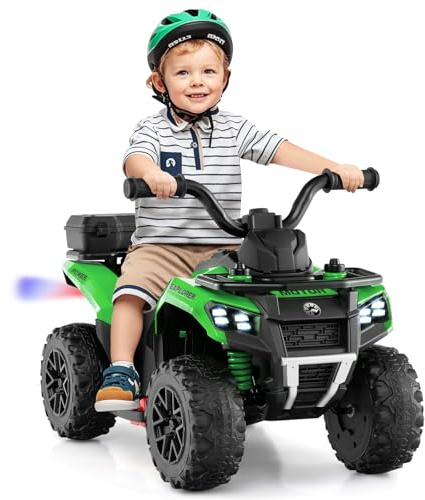 Maxmass 6V Kids Electric Quad Bike, Battery Powered Ride on ATV Car with Spray Function, Horn, Music, LED Lights, Storage Basket, Children Electric Vehicle Toy Cars for 18+ Months Old (Green)