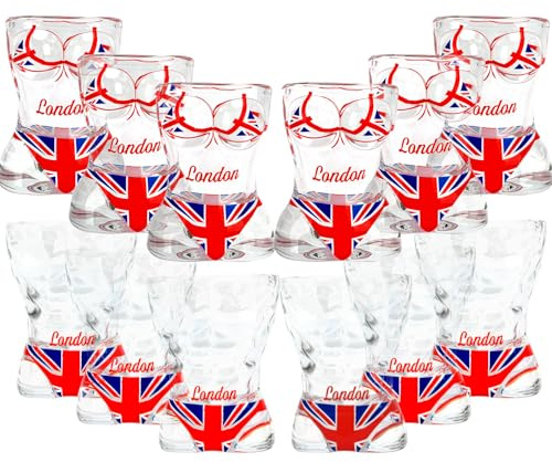 BSDLZCH 12 Pcs 30lm Heavy Base Bikini Shot Glasses Set, UK Flag | Funny Muscle & Bikini Art, Lead-Free Shot Cups for Vodka, Tequila & Spirits. Ideal for Stag Do, Hen Party & Home Bar