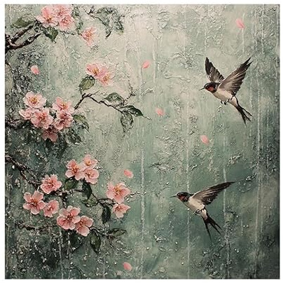 Dipinto A Olio Dipinto A Mano Dipinto A Mano Al 100% In Stile Cinese con Fiori E Uccelli Opera D'Arte Astratta Dipinto Da Parete per Decorazioni Da Soggiorno E Ufficio 100X100 Cm (40X40 Pollici)