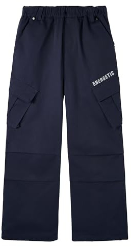 Rolanko Pantaloni Cargo per Ragazzi, Vita Elastica Pantaloni da Jogging Chino a Gamba Dritta in Cotone con Multitasche per Bambini 7-15 Anni, Marina, 150, 10-11 Anni