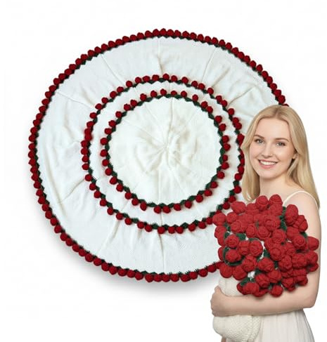 Bibykivn Bouquet of Flowers Blanket, Crochet Finished Flower Blanket, Blanket with Rose Ornamentation, Ideal as a Gift for Women on Valentine's Day and Birthdays (Red, 80 cm)