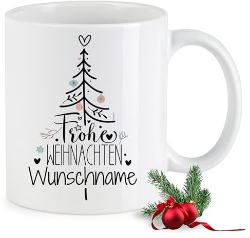 GRAZDesign Personalisierte Weihnachtstasse 330 ml – Tasse mit Namen & Weihnachtsmotiv – Frohe Weihnachten – Keramiktasse Geschenk Familie & Freunde
