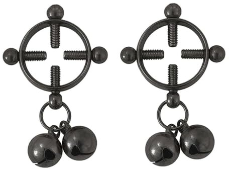 Lot de 2 faux piercings tétons ronds en acier inoxydable pour femme Anneaux de tétons non perçants en acier, style punk minimaliste, boule argentée, pendentif, réglable, faux piercing (noir) F-WB1