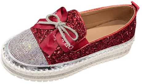 MODSGUE Sneakers da donna con paillette, basse, strass bassi, scarpe da ginnastica con glitter, Colore: rosso, 43