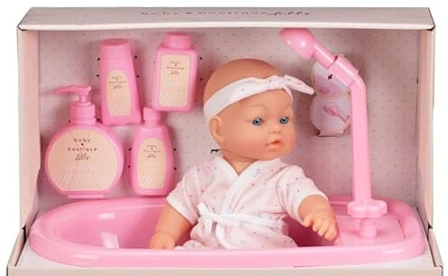 MITRAM Baby Bathtime Doll & Bath Playset, 11 Inch Washable Doll with Working Shower, Bathtub & Bath Accessories, Water Play Toy for Toddlers, Role Play Baby Doll Set for Kids Ages 2 3 4+