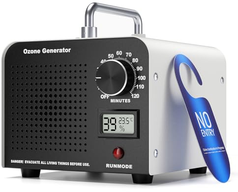 Yapasopu Generador de Ozono 60000 mg/h, Purificador de Aire, con Pantalla de Temperatura y Humedad, Temporizador de 120 Minutos para Espacio de 320㎡ para Hogar, Coche, Oficina, Garaje
