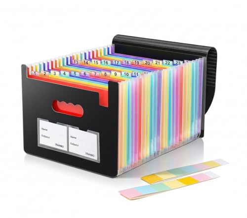 TRANBO 13 Pockets Expanding File Folder with Zipper Closure, A4 Plastic Document Wallet Organizer with Handy Front Pocket for Personal Office Stationary Storage