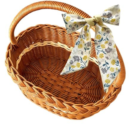 Harvest Basket – Vävd förvaringshämmare imiterad rotting | Handtagsband för shoppingbehållare – Användning av picknickarrangör – Trädgårdsstrand Camping utomhus Frukt bärande dekorativ hållare