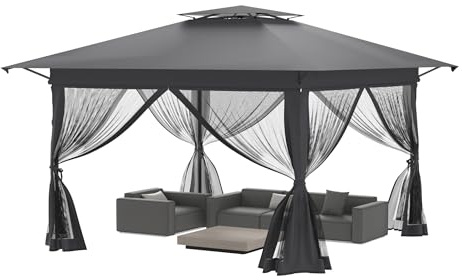 JOIEYOU Pavillon 3x3 Wasserdicht Stabil Winterfest Pop-Up Garten Faltpavillon mit 4 Seitenwänden, Alu Klappbar Partyzelt mit Überstand & Tragetasche für Camping & Outdoor(Anthrazit)