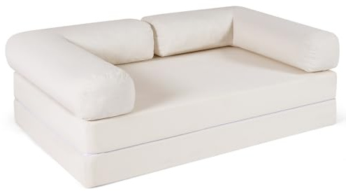COSTWAY Sofá Cama Plegable, Sofá de Suelo Convertible con Relleno de Espuma, Funda de Pana Desmontable, Resposabrazos en L, Puff Cama sin Estructura para Salón Sala de Juegos, Beige