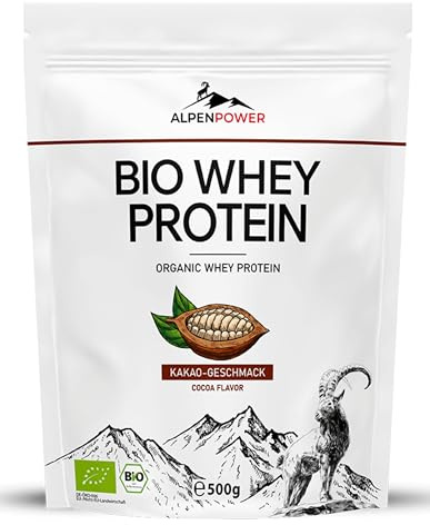 AlpenPower BIO WHEY Protein Kakao 500 g - 100% natürliche Zutaten & ohne Zusatzstoffe - Hochwertiges CFM Eiweiß-Pulver aus bester Bio-Alpenmilch