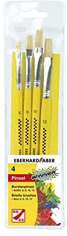 Eberhard Faber 579923 - Pennelli in setola Winner, set con 4 misure di pennelli, pennelli piatti per molte tecniche di disegno e pittura su diverse superfici pittoriche