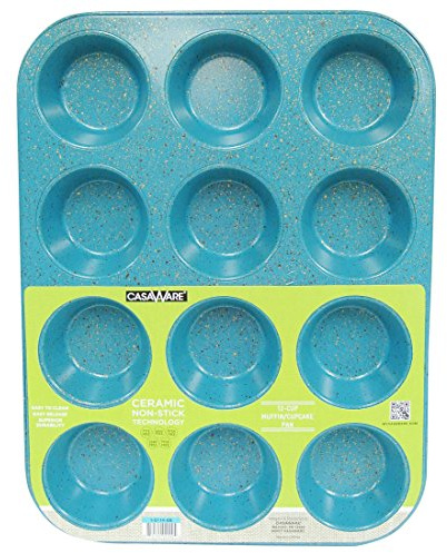 casaWare Ceramic Coated NonStick 12 Cup Muffin Pan (Blue Granite)