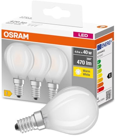 Osram LED Base Classic P, in Tropfenform mit E14-Sockel, Nicht Dimmbar, Ersetzt 40 Watt, Matt, Warmweiß - 2700 Kelvin, 3er-Pack