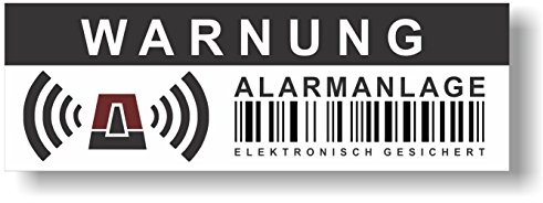 12 Stück Aufkleber Alarmanlage - Elektronisch gesichert - 10,5 x 3,5 cm - Hinweis auf Alarmanlage, außenklebend für Fensterscheiben, Haus, Auto, LKW, Baumaschinen,...